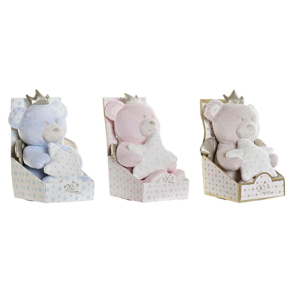 Fluffy toy DKD Home Decor Beige Blue Pink Polyester Bear (3 pcs) (10 x 10 x 15 cm)