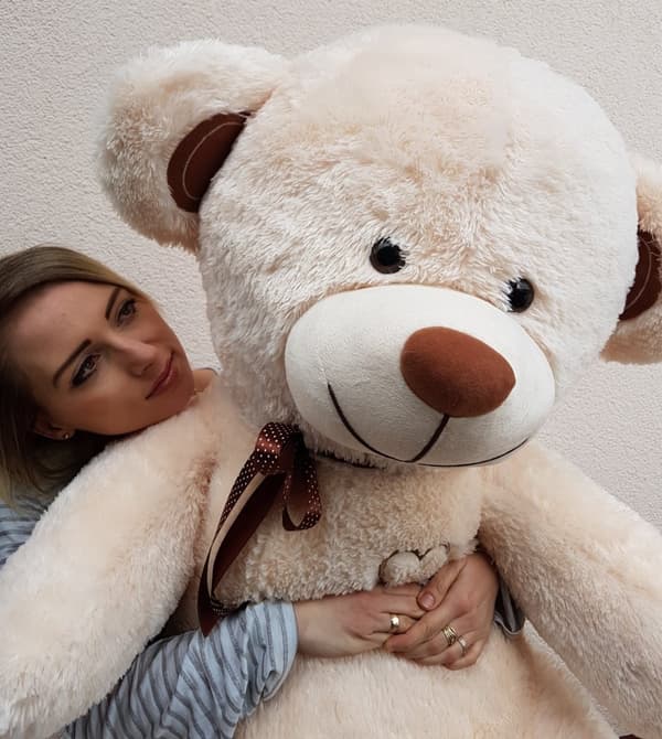 Kæmpe stor bamse blødt kæletøj 75 x 85 cm - beige og brun