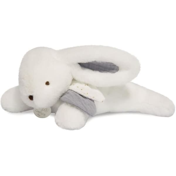 Doudou et Compagnie - Kanin plyschleksak - 25 cm - Vit/Blå Pompom Kanin - Söt presentförpackning - Glad glansig - Glad Doudou till dig