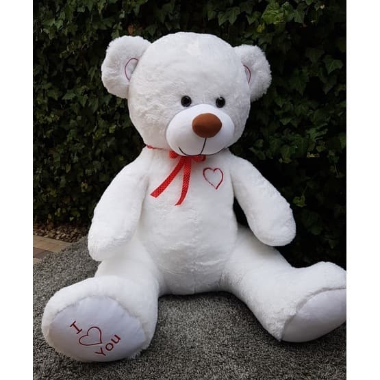 Gosedjur - Gigantisk Teddybjörn 105+85 Cm Vit Och Röd
