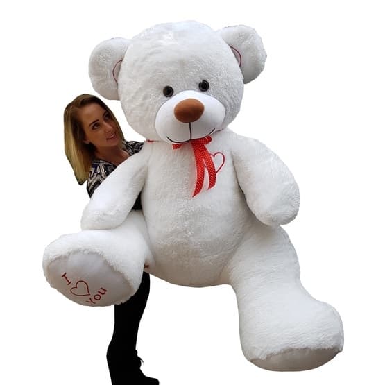 Gosedjur - Gigantisk Teddybjörn 105+85 Cm Vit Och Röd