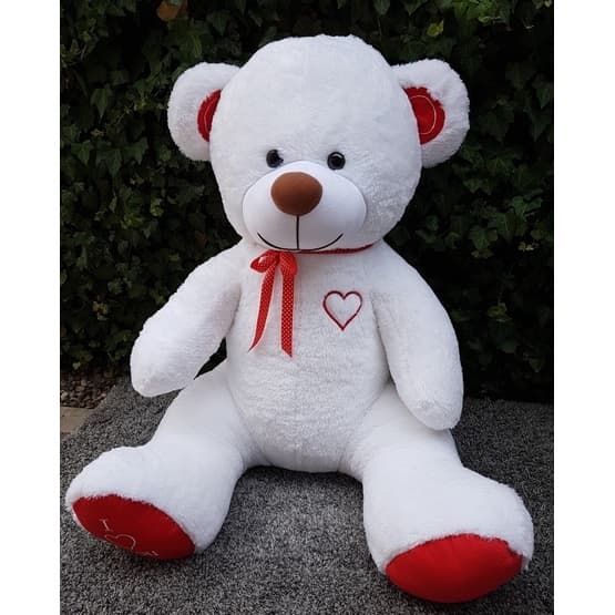 Gosedjur - Gigantisk Teddybjörn 105+85 Cm Vit Och Röd-B
