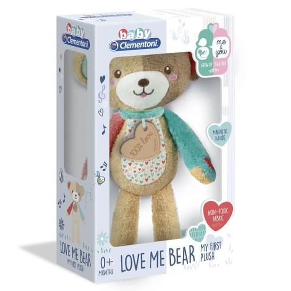 Clementoni 17267 Aktivitet Plysch Bear-Love Me Bear-Baby Toy, 0 månader och uppåt, Flerfärgad