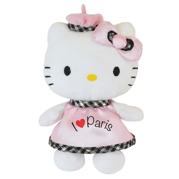 Hello Kitty plyschleksak - Hello Kitty - Bean Bag Paris - Rosa Basker - 17 cm