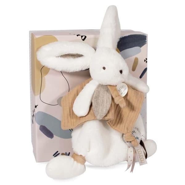 Doudou et Compagnie - Doudou Kanin - 25 cm - Vit/Sand - Naturlig Pompom Kanin - Presentidé - Happy Wild - Happy Doudou To You