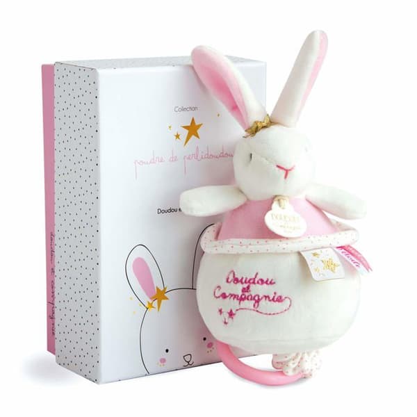 DOUDOU ET COMPAGNIE - Kaninblommor - Musikalisk mjukis för baby - Vit och rosa - 15 cm