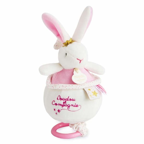DOUDOU ET COMPAGNIE - Kaninblommor - Musikalisk mjukis för baby - Vit och rosa - 15 cm
