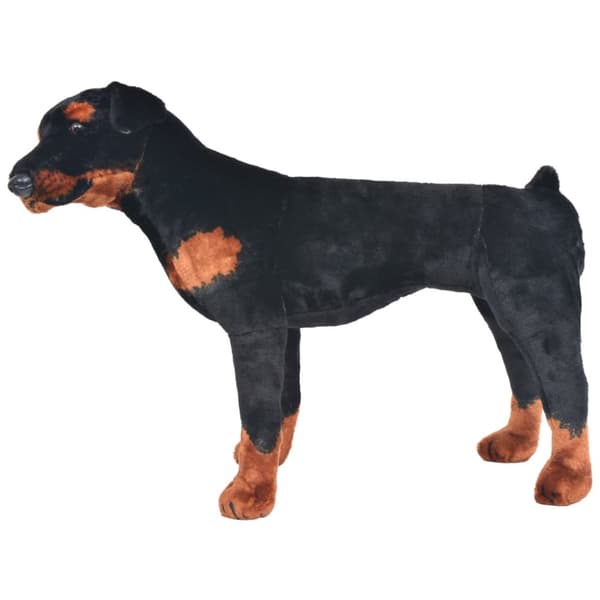 stående tøjdyr rottweiler plysstof XXL sort og brun