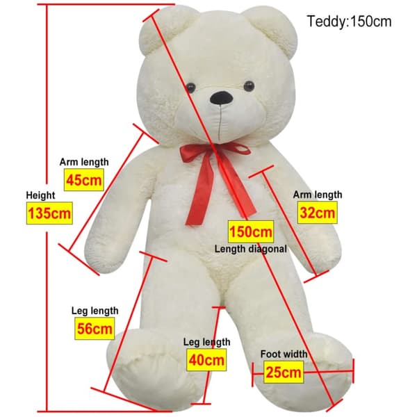 blød plysbamse XXL 135 cm hvid
