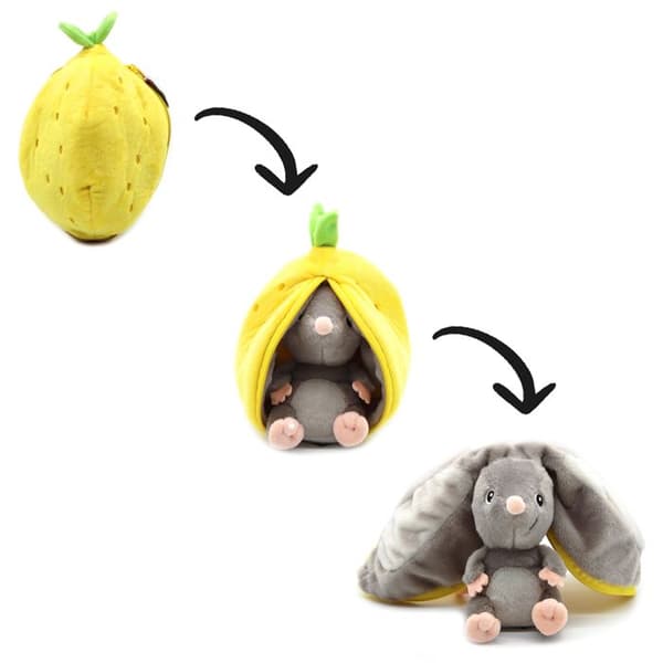 Plyschleksak - Les Déglingos - Flipetz Lemon Mouse - 2 i 1 - Gul - 15x13x22 cm