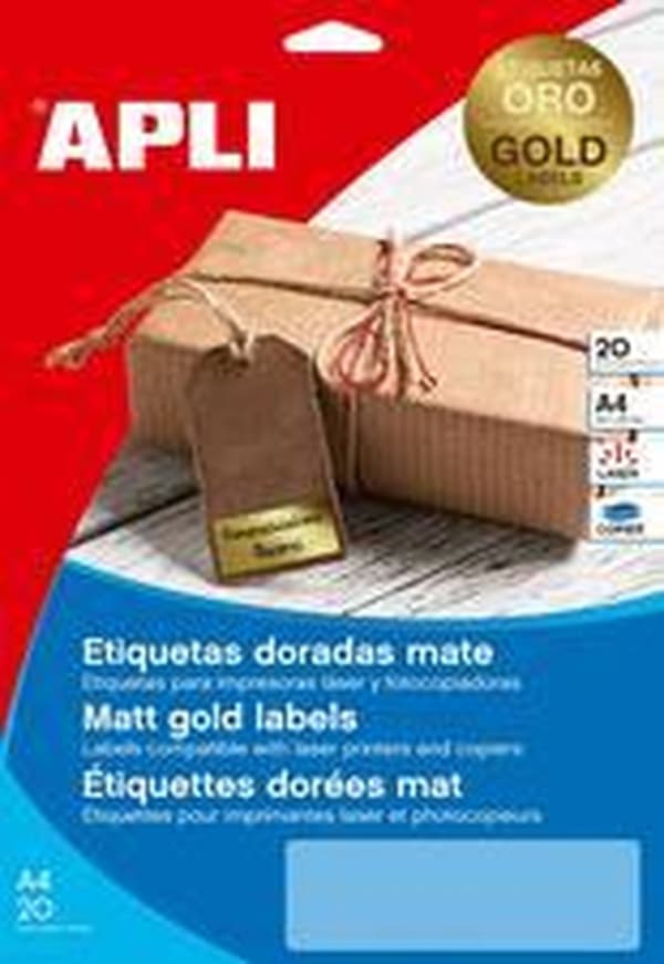 Skrivaretiketter Apli 63,5 x 29,6 mm Guld 20 ark