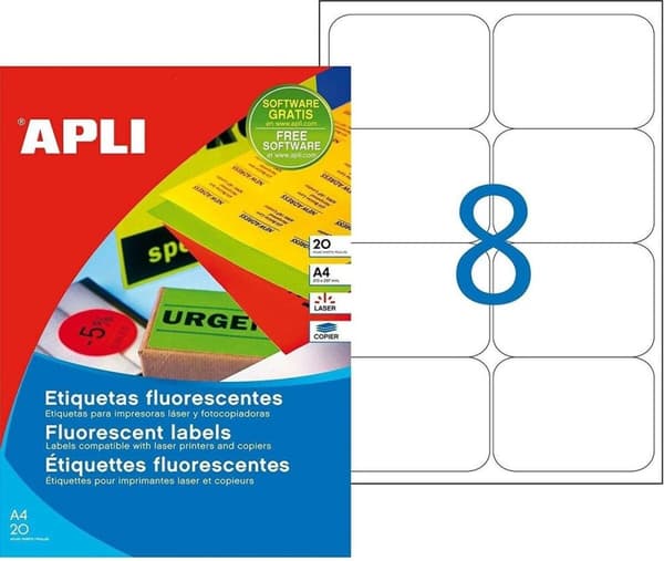 Lim/etiketter Apli 99,1 x 67,7 mm Gul A4 20 ark