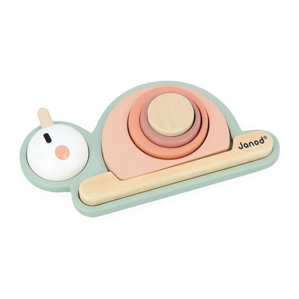 Stapelbar sensorisk snigel Sweet Cocoon - 6 FSC trästaplingsdelar - 4 sensoriska block - tidigt lärande spel - från 12 månader