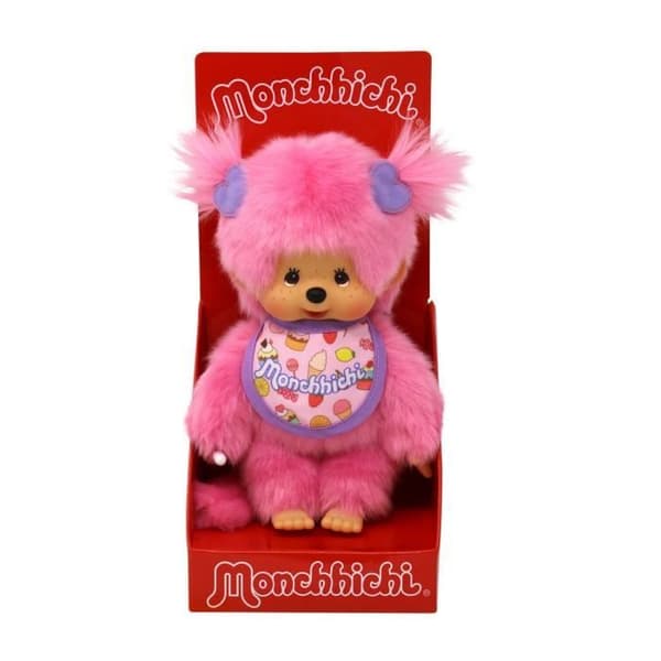 Monchhichi Frozen Fruit plyschleksak 20 cm - BANDAI - Rosa päls - Gourmethaklapp - Barnpresent