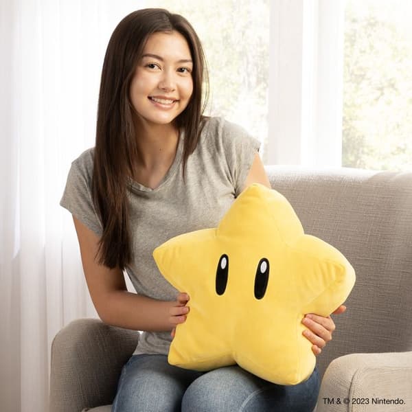Mocchi-Mocchi Point Mega Super Star Plyschleksak 30 cm - TOMY - Super Mario - Vit - Gul - Inredning