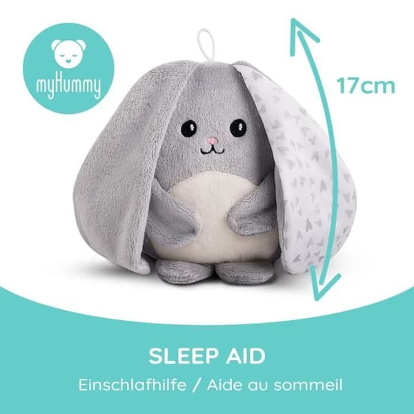 MyHummy sömnhjälp kanin grå | Mjuk leksak med vitt brus | Nappklämma | Bebis somnar | Premie