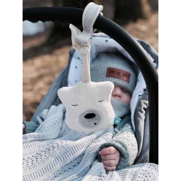 Myhummy Mini Nalle med klämma | Baby sömnhjälpmedel med vitt brus | Ecru