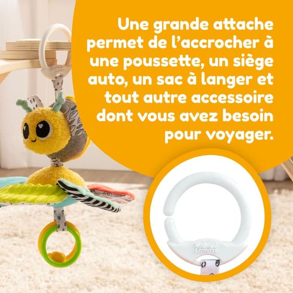 Lamaze Buzzy the Bee - Sensorisk utvecklingsmjuk leksak för bebisar i åldrarna 0 till 6 månader att klämma på för att ta med överallt