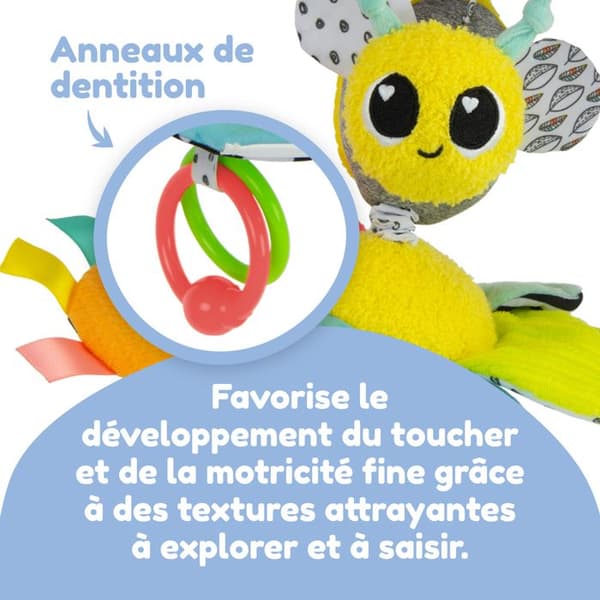 Lamaze Buzzy the Bee - Sensorisk utvecklingsmjuk leksak för bebisar i åldrarna 0 till 6 månader att klämma på för att ta med överallt