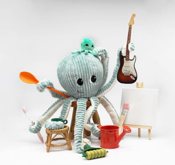 Les Déglingos - Plysch Ptipotos Octopus mint Filou - GLOBE TROTOYS