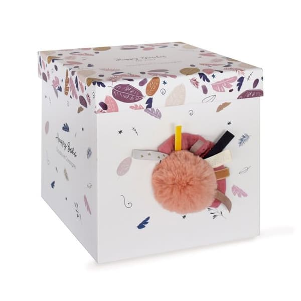 Doudou et Compagnie - Kanin plyschleksak - 25 cm - Vit/Terrakotta Pompom Kanin - Söt presentförpackning - Happy Boho - Happy Doudou To