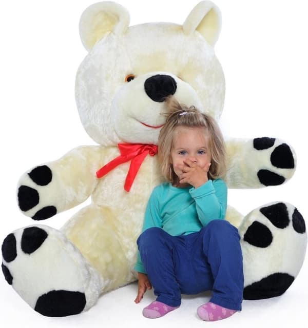 120cm Stor Hvid Plush Teddybjørn med Rødt Bånd - EU-produceret Premium Kvalitet