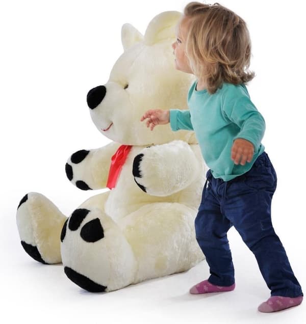 120cm Stor Hvid Plush Teddybjørn med Rødt Bånd - EU-produceret Premium Kvalitet