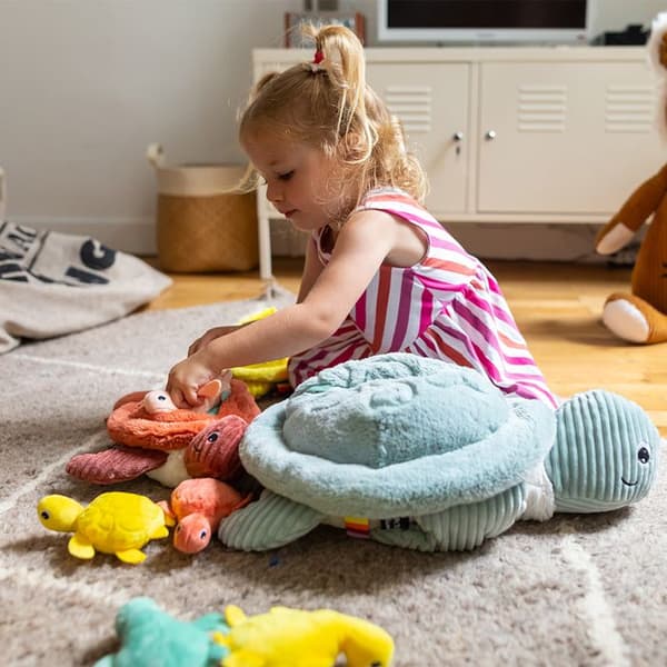 Peluche - Les Déglingos - Sauvenou - Jättesköldpadda - Baby ingår - 50 cm - Mintgrön