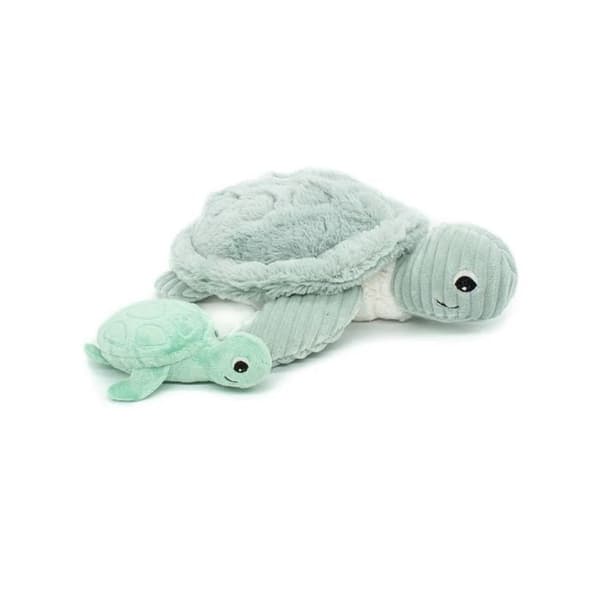 Peluche - Les Déglingos - Sauvenou - Jättesköldpadda - Baby ingår - 50 cm - Mintgrön