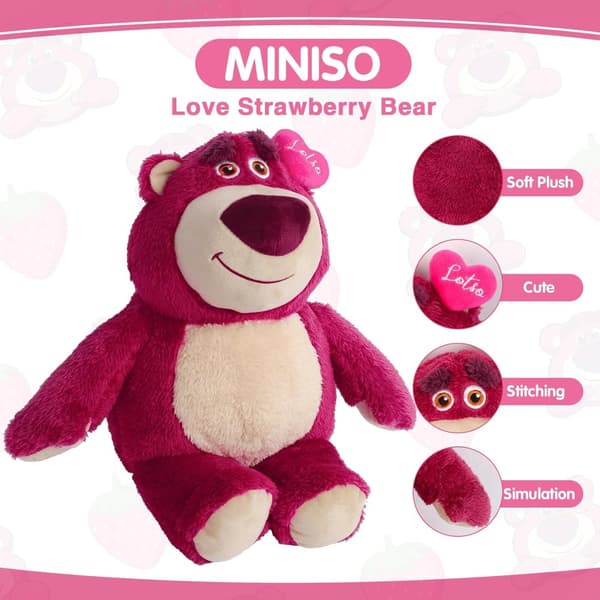 MINISO Lotso plyschleksak, Lotso Bear Toy Story mjuk leksak, 25x19 cm Lotso gosleksak, mjuk plyschdocka med jordgubbsdoft.