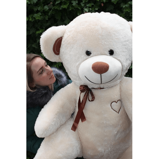 Udstoppet dyr - Bamsecreme - Broderet Jeg elsker dig - 160 Cm