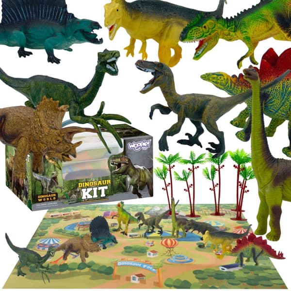 WOOPIE Sæt med Dinosaurer Figurer 16 Stk + Måtte + Bryst