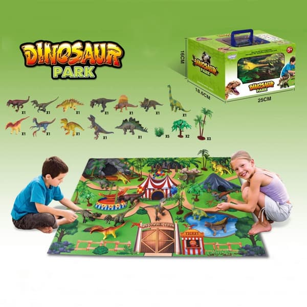 WOOPIE Dinosaurieparken Set Figurer + Matta och Tillbehör 23 st.