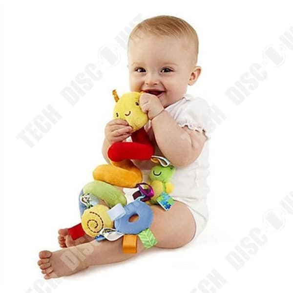 Doudou för baby i flerfärgad orm, spira leksak för vagn, babyrassel, nyfödd tillbehör