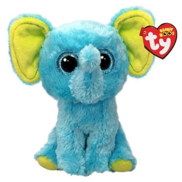 Peluche - TY - Trunkles - Elefant - 15 cm - Glittrande ögon - Ljusblå, gul