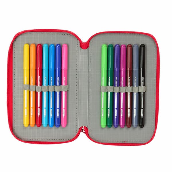 Trippel pennfodral Hello Kitty Iconic Vit Röd 12,5 x 19,5 x 5,5 cm 37 Delar