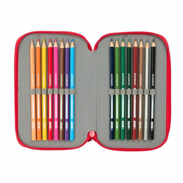Trippel pennfodral Hello Kitty Iconic Vit Röd 12,5 x 19,5 x 5,5 cm 37 Delar
