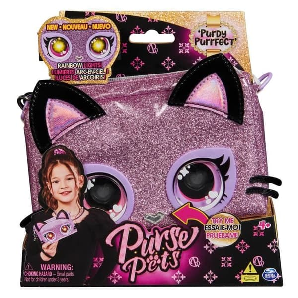 PURSE PETS - Kattungepåse - Rosa glitter - Ljusfunktion - Batterier medföljer
