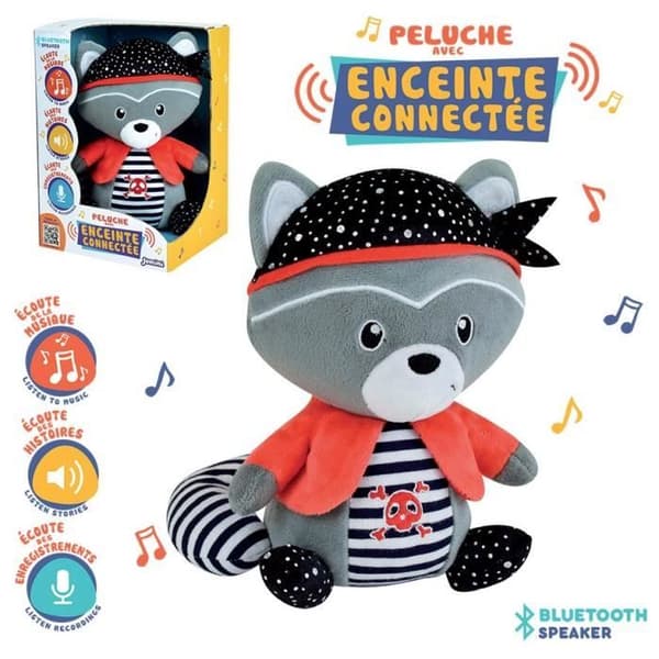 Mjuk leksak - JOHN THE RACCOON - Bluetooth - 20 cm - Ansluten högtalare - Blandat