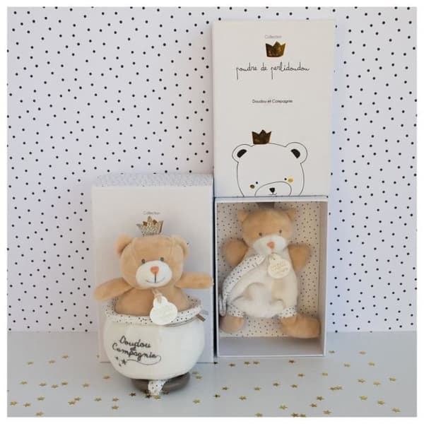 DOUDOU ET COMPAGNIE Ours petit roi - Gosleksak med nappklämma