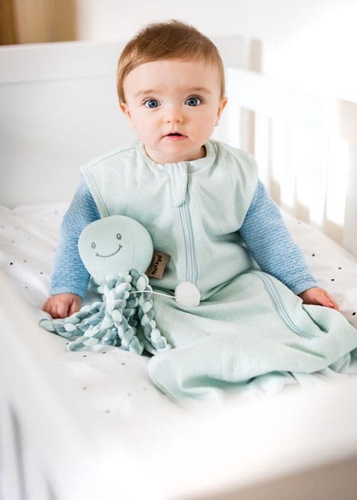 NATTOU Lapidou musikalisk bläckfisktäcke - 100% polyester - Mintgrön och grå