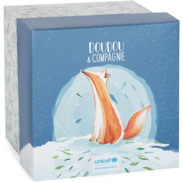 Doudou et Compagnie -UNICEF PANTIN MED DOUDOU nappklämma - räv - 12 cm - Orange - presentask - DC3786