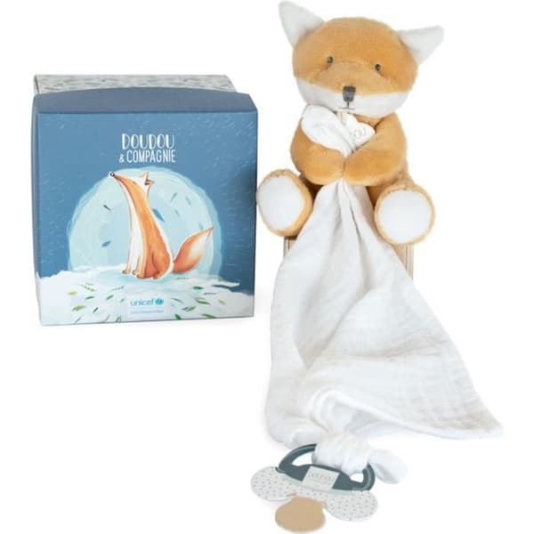 Doudou et Compagnie -UNICEF PANTIN MED DOUDOU nappklämma - räv - 12 cm - Orange - presentask - DC3786