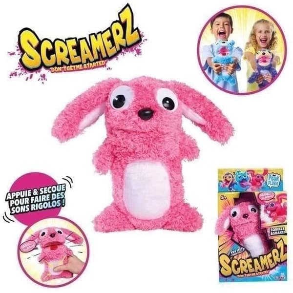 Smoby - Screamerz - Rolig interaktiv plysch - Kanin - 27 cm - Ljud när man skakar den eller trycker på knappen