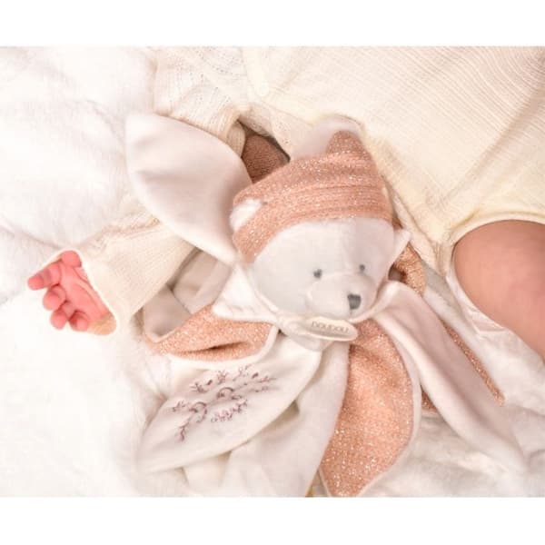 Doudou platt med petaler Björn Rosa