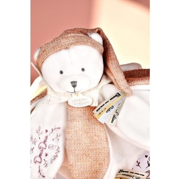Doudou platt med petaler Björn Rosa