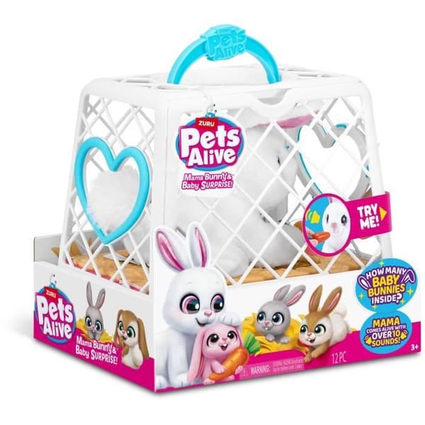 Interaktivt spil - ZURU - PETS ALIVE Mama Bunny & Baby - Lydkanin - 10 lyde - Overraskelsesbabyer