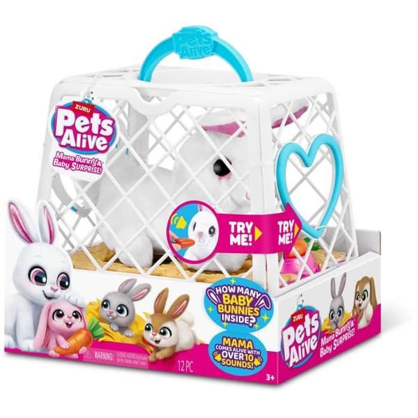 Interaktivt spil - ZURU - PETS ALIVE Mama Bunny & Baby - Lydkanin - 10 lyde - Overraskelsesbabyer