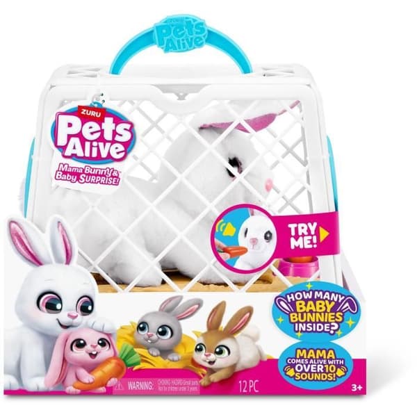 Interaktivt spil - ZURU - PETS ALIVE Mama Bunny & Baby - Lydkanin - 10 lyde - Overraskelsesbabyer