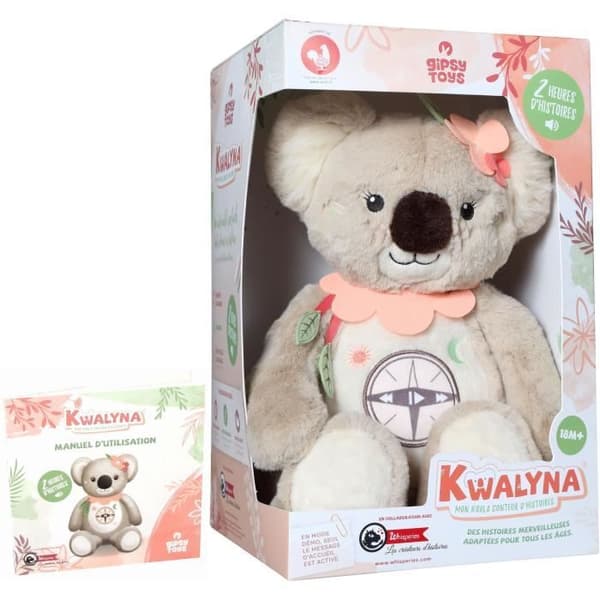 Gipsy Toys - KWALYNA - Berättande Koala - Interaktiv Talande Plysch - Fransk Version - 2 timmar av Underbara Sagor